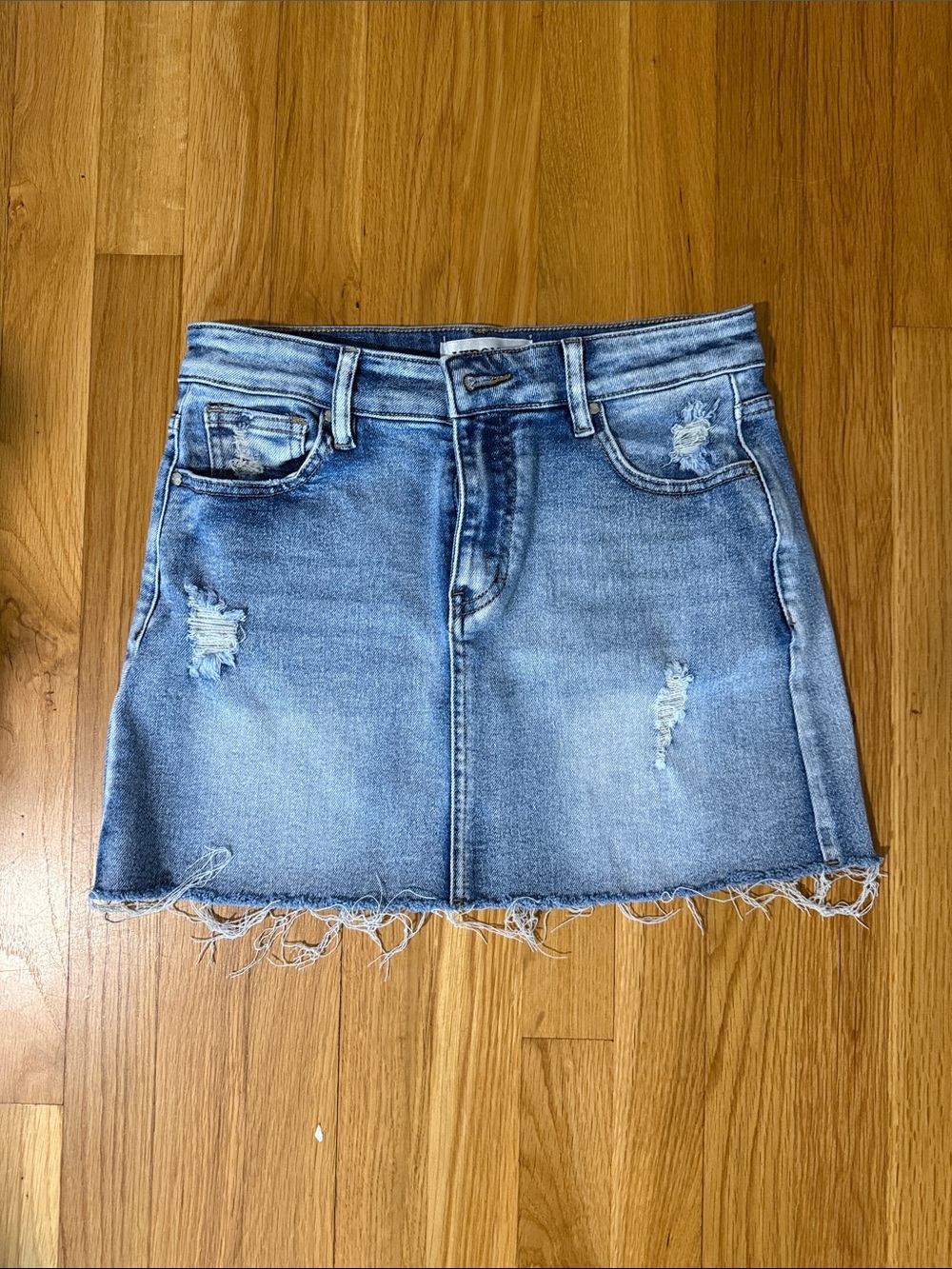 Light Blue Distressed Denim Mini Skirt